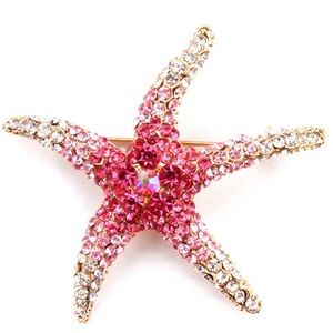 Pink Sparkling Starfish Brooch‎ Coastal Nautical Beach Pin